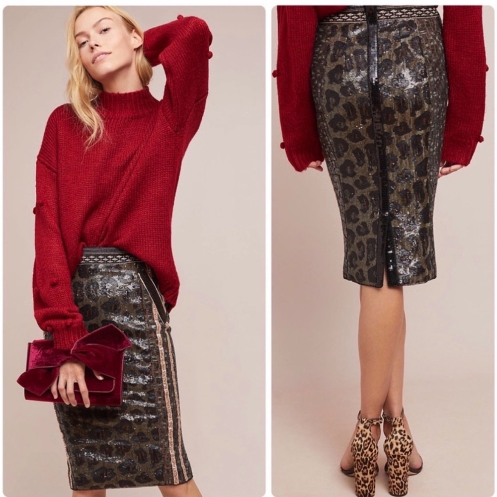 Byron Lars Leopard Print Sequin Skirt